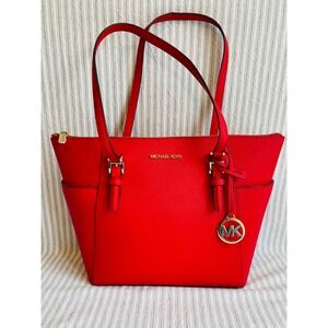 Michael Kors Charlotte‎ Large Tote Vibrant Red Durable Saffiano Leather Handbag